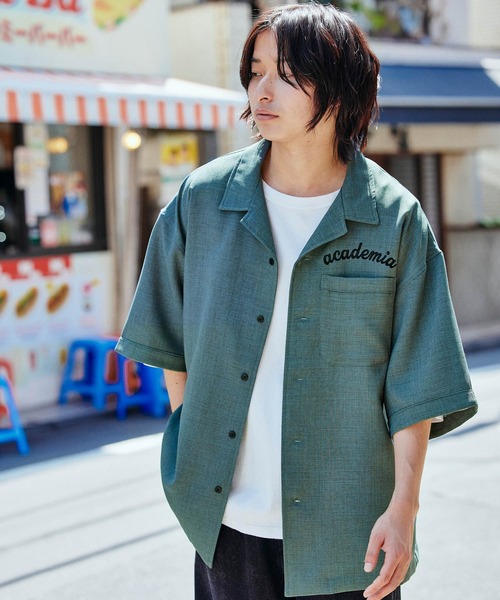 boohoo MAN オーバーサイズ 半袖 刺繍 ボタン シャツ ワイシャツ MONO-MART（モノマート）の「テックリネン 刺繍デザイン