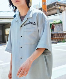 テックリネン 刺繍デザイン オーバーサイズ 半袖ボーリングシャツ