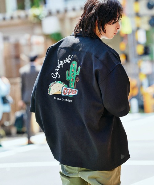 MONO-MART(モノマート)の「テックリネン 刺繍デザイン オーバーサイズ 半袖ボーリングシャツ(シャツ/ブラウス・メンズ・ブラック/モスグリーン/ブラック系その他/ベージュ系その他/グリーン系その他/ブルー系その他/パープル系その他/ライラック/ベージュ系その他2/ブルー系その他2・M/L)」の20枚目の写真