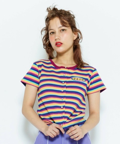 Candy Stripper（キャンディストリッパー）の「MULTI BORDER MINI カーディガン（カーディガン/ボレロ・レディース・アイボリー/パープル/ピンク・2）」の3枚目の写真