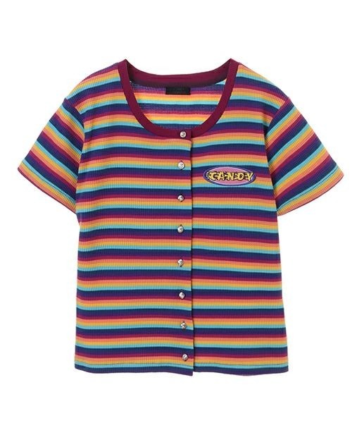 Candy Stripper（キャンディストリッパー）の「MULTI BORDER MINI カーディガン（カーディガン/ボレロ・レディース・アイボリー/パープル/ピンク・2）」の4枚目の写真