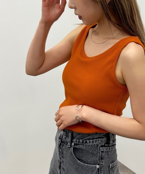 apres jour mignon（アプレジュールミニョン）の「2WAYリブタンク【ZOZOTOWN限定アイテム】（タンクトップ・レディース・オレンジ/グリーン/ピンク/ブラック/アイボリー・フリー/X-LARGE）」の5枚目の写真