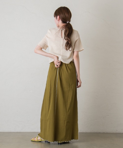 Kastane(カスタネ)の「布帛サッカーT(Tシャツ/カットソー・レディース・スカイブルー/ブラック/アイボリー・FREE)」の4枚目の写真