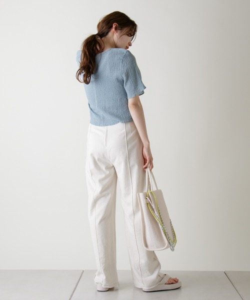 Kastane(カスタネ)の「布帛サッカーT(Tシャツ/カットソー・レディース・スカイブルー/ブラック/アイボリー・FREE)」の10枚目の写真