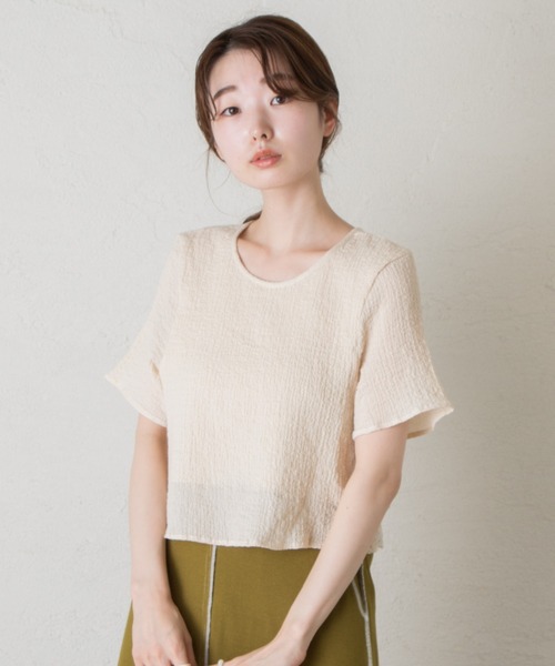 Kastane(カスタネ)の「布帛サッカーT(Tシャツ/カットソー・レディース・スカイブルー/ブラック/アイボリー・FREE)」の9枚目の写真