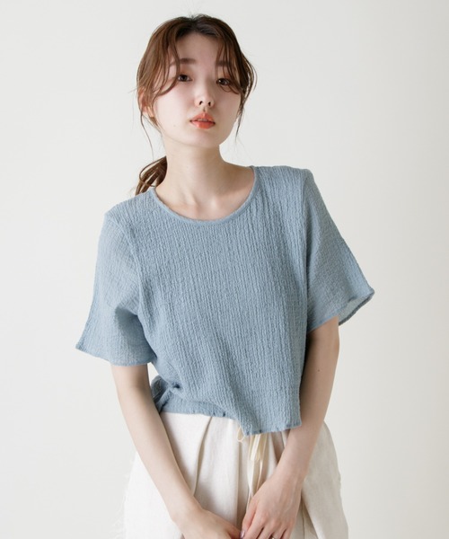 Kastane(カスタネ)の「布帛サッカーT(Tシャツ/カットソー・レディース・スカイブルー/ブラック/アイボリー・FREE)」の14枚目の写真