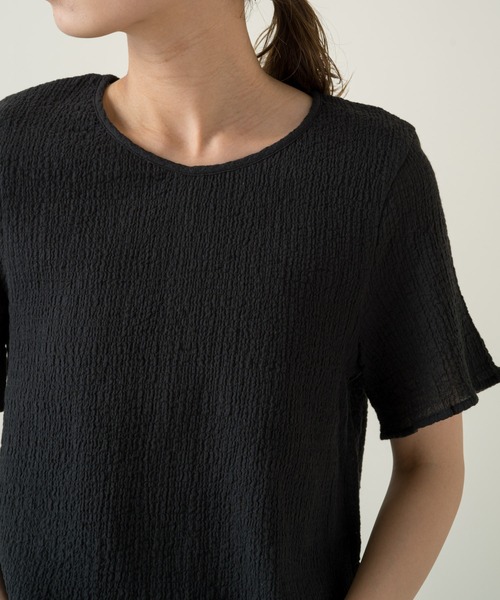 Kastane(カスタネ)の「布帛サッカーT(Tシャツ/カットソー・レディース・スカイブルー/ブラック/アイボリー・FREE)」の5枚目の写真