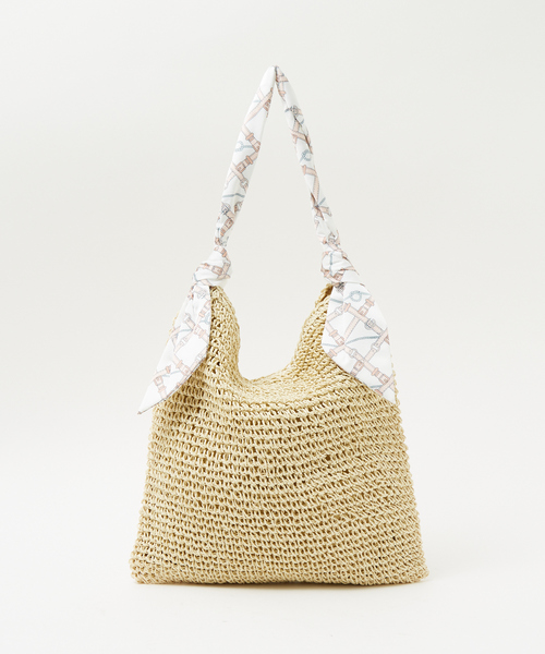 LOWELL things（ロウェル　シングス）の「【販売店舗限定】スカーフハンドルペーパートート（かごバッグ・レディース・ベージュ/キャメル/グレー・フリー）」の4枚目の写真