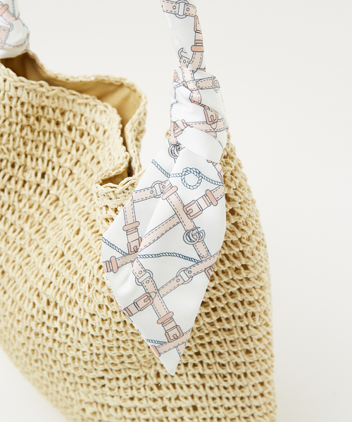 LOWELL things（ロウェル　シングス）の「【販売店舗限定】スカーフハンドルペーパートート（かごバッグ・レディース・ベージュ/キャメル/グレー・フリー）」の7枚目の写真