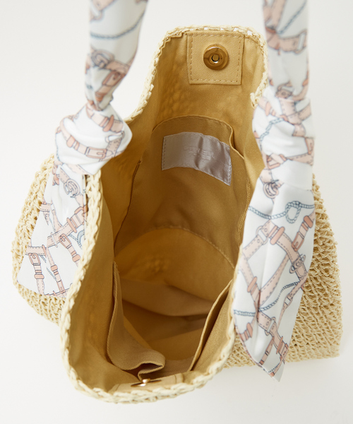 LOWELL things（ロウェル　シングス）の「【販売店舗限定】スカーフハンドルペーパートート（かごバッグ・レディース・ベージュ/キャメル/グレー・フリー）」の10枚目の写真