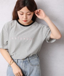 ロゴプリントボーダーリンガー半袖TEE【ZOZO限定アイテム】