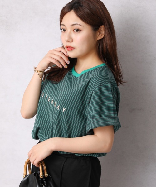 Bonjour Sagan（ボンジュールサガン）の「ロゴプリントボーダーリンガー半袖TEE【ZOZO限定アイテム】（Tシャツ/カットソー・レディース・オフホワイト/スミクロ/ベージュ・FREE）」の21枚目の写真