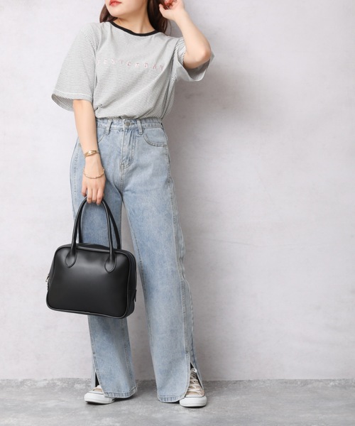 Bonjour Sagan（ボンジュールサガン）の「ロゴプリントボーダーリンガー半袖TEE【ZOZO限定アイテム】（Tシャツ/カットソー・レディース・オフホワイト/スミクロ/ベージュ・FREE）」の14枚目の写真