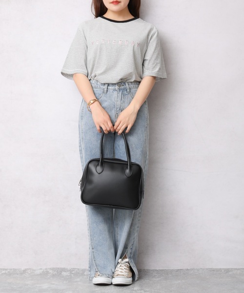 Bonjour Sagan（ボンジュールサガン）の「ロゴプリントボーダーリンガー半袖TEE【ZOZO限定アイテム】（Tシャツ/カットソー・レディース・オフホワイト/スミクロ/ベージュ・FREE）」の17枚目の写真