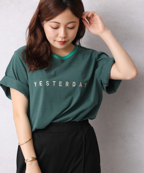 Bonjour Sagan（ボンジュールサガン）の「ロゴプリントボーダーリンガー半袖TEE【ZOZO限定アイテム】（Tシャツ/カットソー・レディース・オフホワイト/スミクロ/ベージュ・FREE）」の20枚目の写真