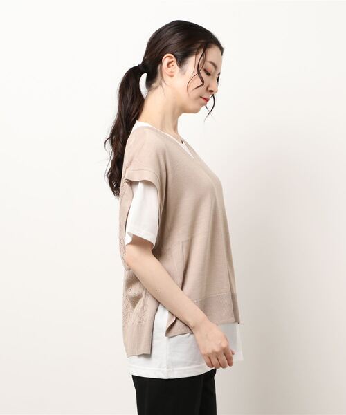 Lugnoncure（ルノンキュール）の「透かしニットインナーSET（アンサンブル・レディース・キナリ/ベージュ/チャコール・ﾌﾘ-）」の5枚目の写真