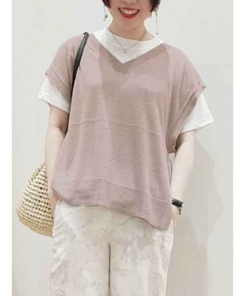 Lugnoncure（ルノンキュール）の「透かしニットインナーSET（アンサンブル・レディース・キナリ/ベージュ/チャコール・ﾌﾘ-）」の3枚目の写真