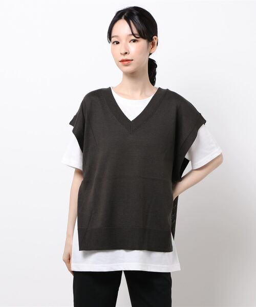 Lugnoncure（ルノンキュール）の「透かしニットインナーSET（アンサンブル・レディース・キナリ/ベージュ/チャコール・ﾌﾘ-）」の6枚目の写真