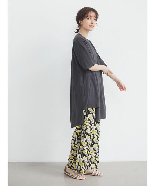 Green　Parks（グリーンパークス）の「アシンメトリーチュニック＊（Tシャツ/カットソー・レディース・ホワイト/チャコールグレー/パープル/ライトカーキ・FREE）」の5枚目の写真