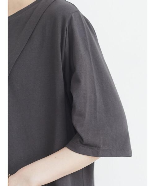 Green　Parks（グリーンパークス）の「アシンメトリーチュニック＊（Tシャツ/カットソー・レディース・ホワイト/チャコールグレー/パープル/ライトカーキ・FREE）」の9枚目の写真