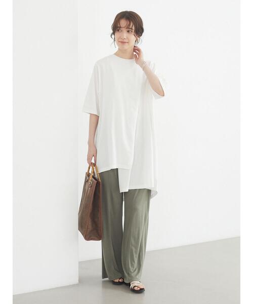 Green　Parks（グリーンパークス）の「アシンメトリーチュニック＊（Tシャツ/カットソー・レディース・ホワイト/チャコールグレー/パープル/ライトカーキ・FREE）」の17枚目の写真