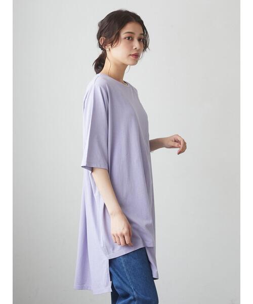 Green　Parks（グリーンパークス）の「アシンメトリーチュニック＊（Tシャツ/カットソー・レディース・ホワイト/チャコールグレー/パープル/ライトカーキ・FREE）」の21枚目の写真