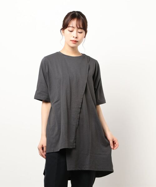 Green　Parks（グリーンパークス）の「アシンメトリーチュニック＊（Tシャツ/カットソー・レディース・ホワイト/チャコールグレー/パープル/ライトカーキ・FREE）」の10枚目の写真