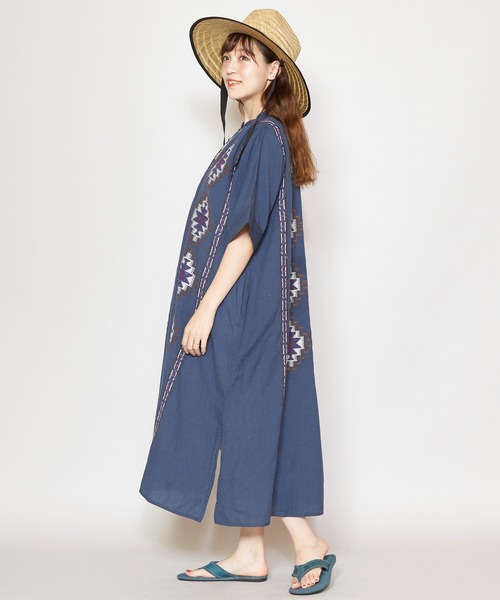 チャイハネ（チャイハネ）の「【チャイハネ】カフタンワンピース（ワンピース・レディース・ホワイト/ブルー/マスタード・FREE）」の8枚目の写真