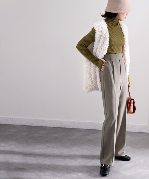 classicalelf(クラシカルエルフ)の「暖か&美脚叶う。ウール調セミフレアセンタープレスパンツ(スラックス・レディース・ブラウン/ブラック/ホワイト系その他/杢グレー/ブラウン系その他・X-LARGE/LARGE/MEDIUM/SMALL)」の9枚目の写真