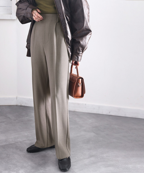セール】暖か&美脚叶う。ウール調セミフレアセンタープレスパンツ