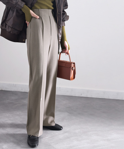 classicalelf(クラシカルエルフ)の「暖か&美脚叶う。ウール調セミフレアセンタープレスパンツ(スラックス・レディース・ブラウン/ブラック/ホワイト系その他/杢グレー/ブラウン系その他・X-LARGE/LARGE/MEDIUM/SMALL)」の10枚目の写真