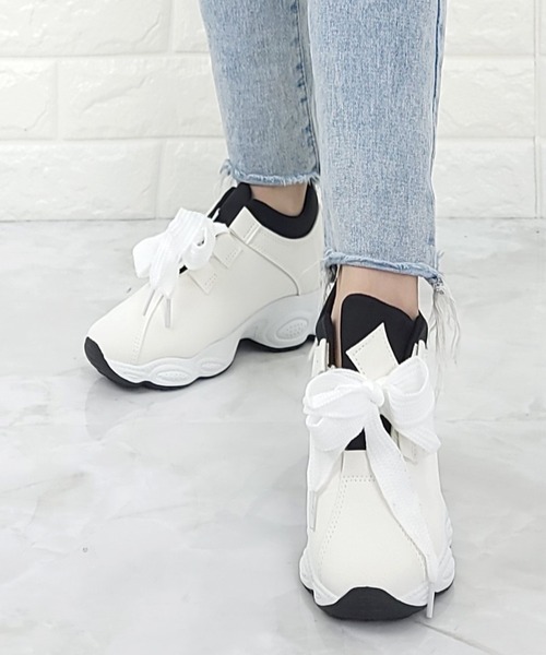 Lace Ladies（レースレディース）の「太め靴紐 厚底 スニーカー（スニーカー・レディース・ピンク/グレー/ホワイト/ブラック・23/25/23.5/24.5/22.5/24）」の11枚目の写真