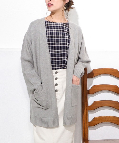 Honeys（ハニーズ）の「チュニック丈カーデ（カーディガン/ボレロ・レディース・ライトベージュ/ブラウン系その他/オレンジ系その他/杢グレー・L/LL/M）」の2枚目の写真