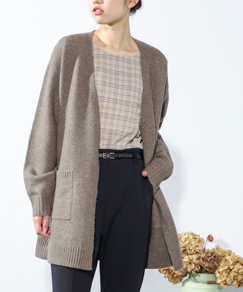 Honeys（ハニーズ）の「チュニック丈カーデ（カーディガン/ボレロ・レディース・ライトベージュ/ブラウン系その他/オレンジ系その他/杢グレー・L/LL/M）」の3枚目の写真