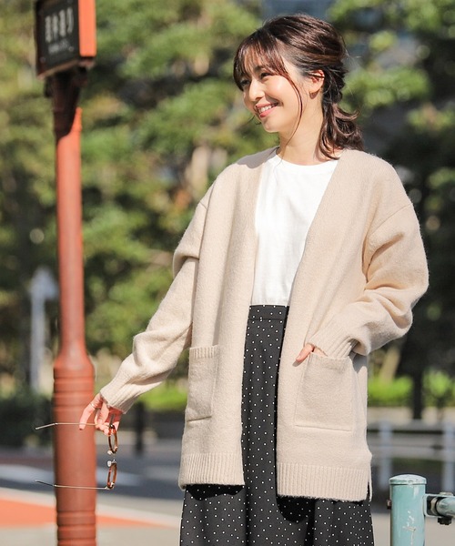 Honeys（ハニーズ）の「チュニック丈カーデ（カーディガン/ボレロ・レディース・ライトベージュ/ブラウン系その他/オレンジ系その他/杢グレー・L/LL/M）」の4枚目の写真