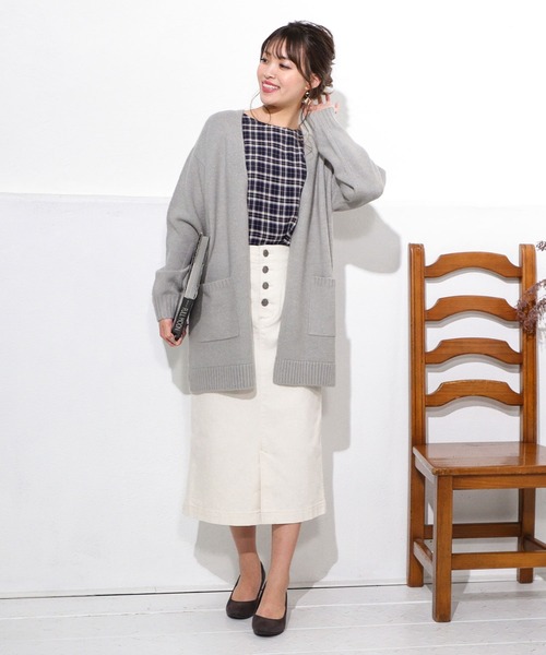 Honeys（ハニーズ）の「チュニック丈カーデ（カーディガン/ボレロ・レディース・ライトベージュ/ブラウン系その他/オレンジ系その他/杢グレー・L/LL/M）」の8枚目の写真