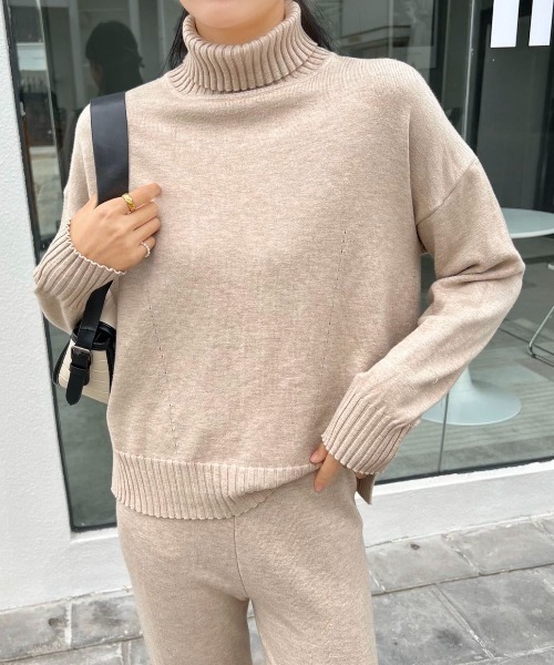 Diosfront(ディオスフロント)の「ハイネックニットプルオーバー+パンツ2点セット(セットアップ・レディース・ブラック/ベージュ/ピンク/ブルー/アイボリー・S/M/L)」の21枚目の写真