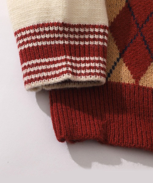 HOOK（フック）の「【HOOK】レトロ調切り替え風ポロ襟ニット（ニット/セーター・メンズ・レッド/ブルー・XL/M/L/XXL）」の8枚目の写真