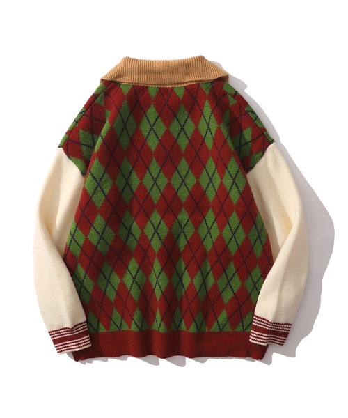 HOOK（フック）の「【HOOK】レトロ調切り替え風ポロ襟ニット（ニット/セーター・メンズ・レッド/ブルー・XL/M/L/XXL）」の5枚目の写真