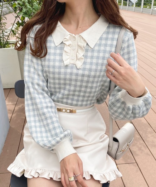 apres jour(アプレジュール)の「フリルニットポロシャツ【ZOZOTOWN限定アイテム】(ニット/セーター・レディース・ブラウン系その他/アイボリー/ピンクベージュ/ブルー系その他・フリー/X-LARGE)」の3枚目の写真