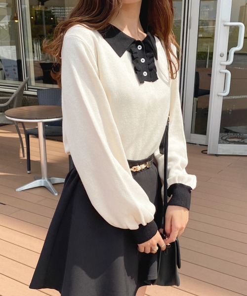 apres jour(アプレジュール)の「フリルニットポロシャツ【ZOZOTOWN限定アイテム】(ニット/セーター・レディース・ブラウン系その他/アイボリー/ピンクベージュ/ブルー系その他・フリー/X-LARGE)」の9枚目の写真