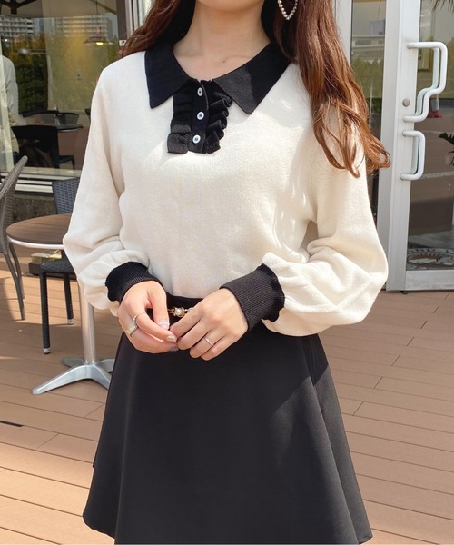 apres jour(アプレジュール)の「フリルニットポロシャツ【ZOZOTOWN限定アイテム】(ニット/セーター・レディース・ブラウン系その他/アイボリー/ピンクベージュ/ブルー系その他・フリー/X-LARGE)」の7枚目の写真