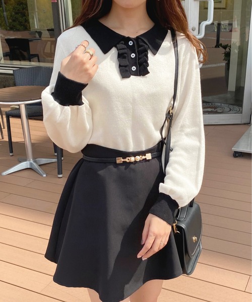 apres jour(アプレジュール)の「フリルニットポロシャツ【ZOZOTOWN限定アイテム】(ニット/セーター・レディース・ブラウン系その他/アイボリー/ピンクベージュ/ブルー系その他・フリー/X-LARGE)」の5枚目の写真