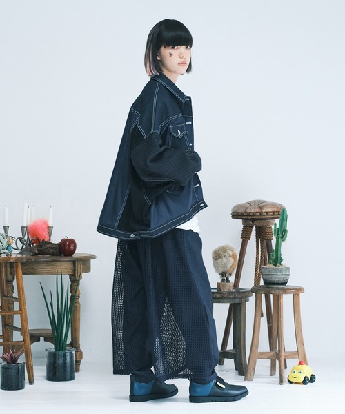 bedsidedrama（ベットサイドドラマ）の「Backside Lace Pants（デニムパンツ・レディース・ホワイト/ネイビー・2/1）」の5枚目の写真