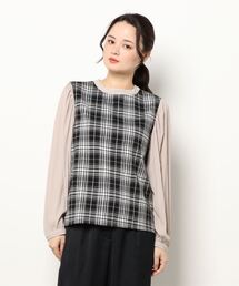 NICOLE white | ジャガードチェック×楊柳デシンプルオーバー(Tシャツ/カットソー)