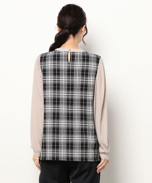 NICOLE white（ニコルホワイト）の「ジャガードチェック×楊柳デシンプルオーバー（Tシャツ/カットソー・レディース・ブラック系/グレー系・FREE）」の4枚目の写真