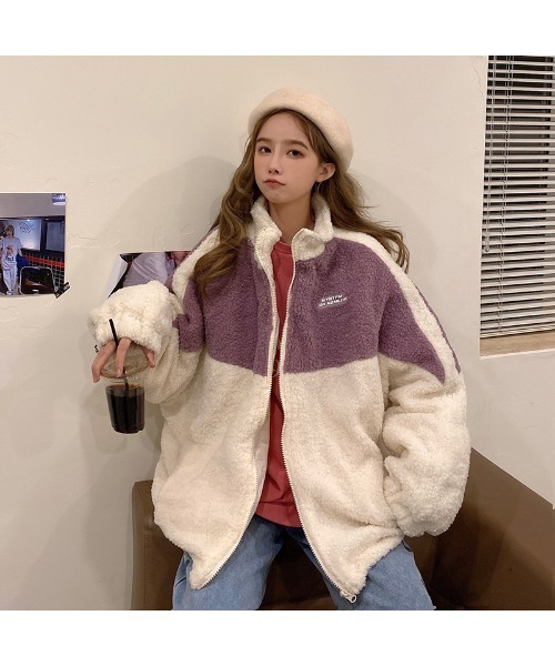 DEVICE(デバイス)の「オーバーサイズ スタンドカラー フリース ボア ジャケット アウター ブルゾン(ブルゾン・レディース・パープル/ブルー・FREE)」の14枚目の写真