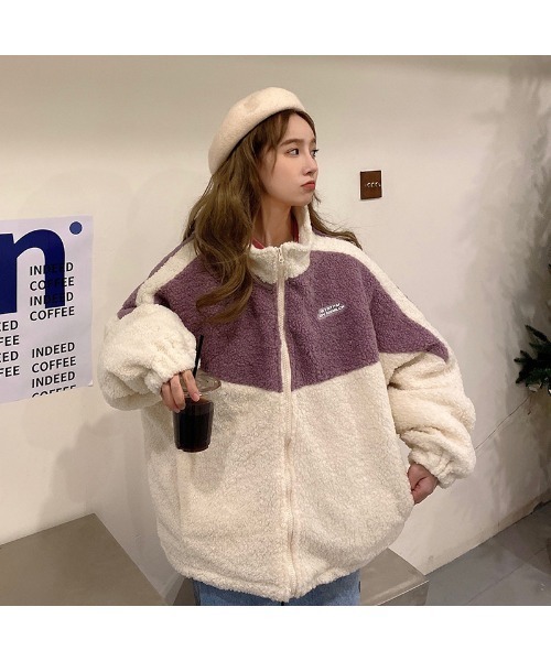 DEVICE(デバイス)の「オーバーサイズ スタンドカラー フリース ボア ジャケット アウター ブルゾン(ブルゾン・レディース・パープル/ブルー・FREE)」の11枚目の写真