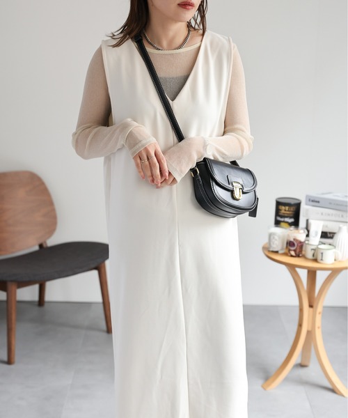 セール】【apretro】Vネックロングジャンパースカート/ ベスト ジレ