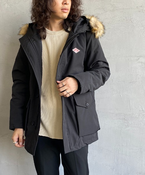 ダントン ダウンジャケット タッサー ファー フード カーキ メンズ M